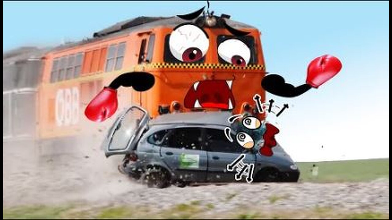 Monster Trains Crush Cars on Railroad