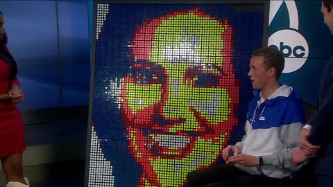 Cherry Creek High School junior makes mosaic portrait of Nicole Brady entirely out of Rubik's Cubes