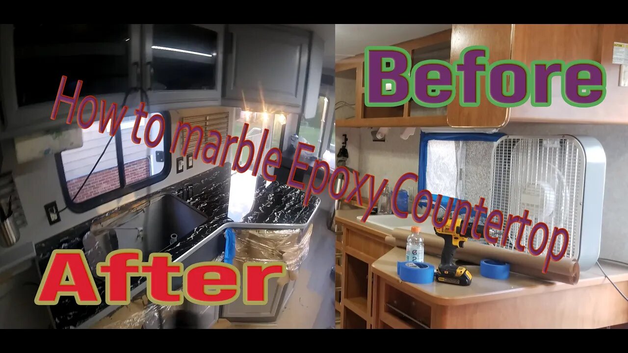 How to install Marble like contact paper and epoxy Rv counter top #rvlife #diy #hgtv