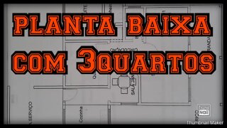planta baixa tereno pequeno com 3 quartos sendo um uma suíte