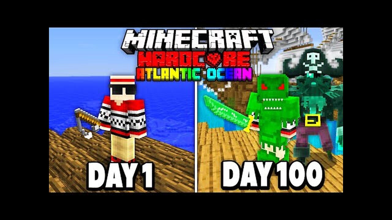 I Survived 100 Days in the Atlantic Ocean on Minecraft.. Here's What Happened..