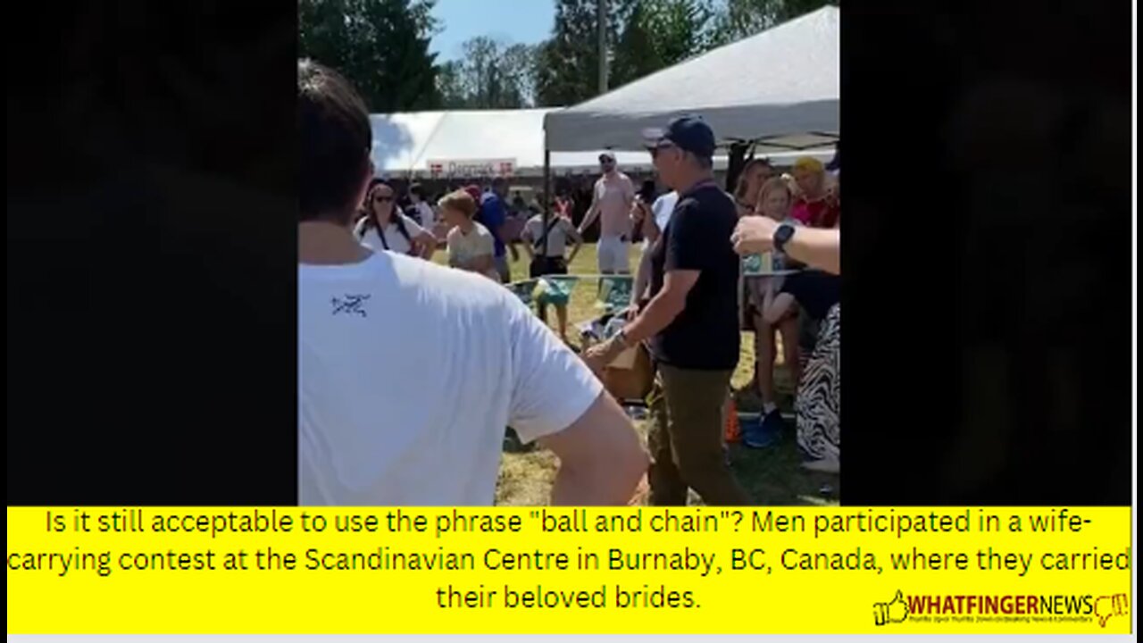 Is it still acceptable to use the phrase "ball and chain"? Men participated in a wife-carryi