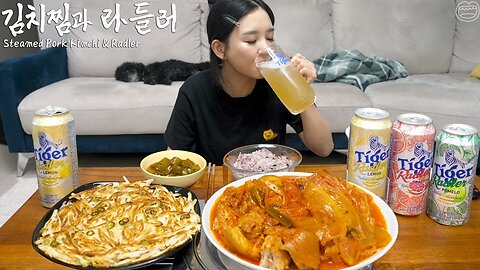 Korean Home Meal with Beer ☆ Kimchi-jjim, Crispy potato pancake