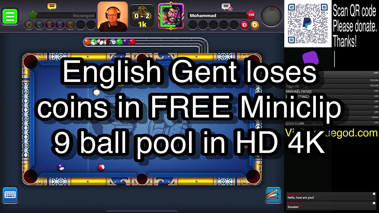 English Gent loses coins in FREE Miniclip 9 ball pool in HD 4K 🎱🎱🎱 8 Ball Pool 🎱🎱🎱