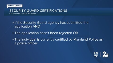 Regulations for security guards in Maryland