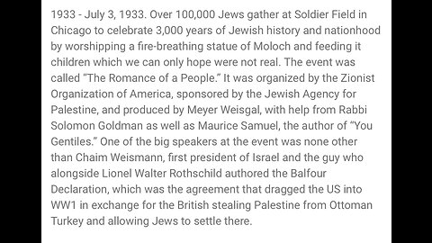 1933 “Romance of a People” | Chicago, IL USA | Ashkenazis Celebrating Child Sacrifice to Moloch