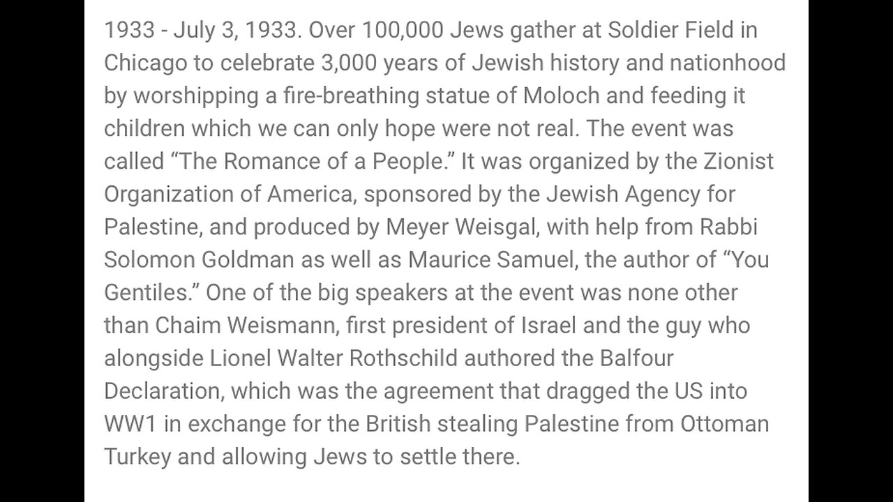 1933 “Romance of a People” | Chicago, IL USA | Ashkenazis Celebrating Child Sacrifice to Moloch