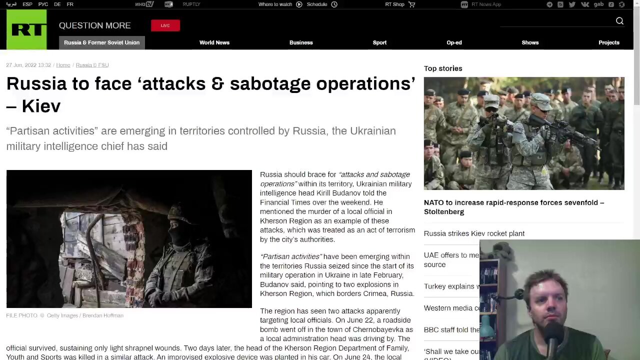 Russia to face potential partisan sabotage and terrorist attacks within Donbas