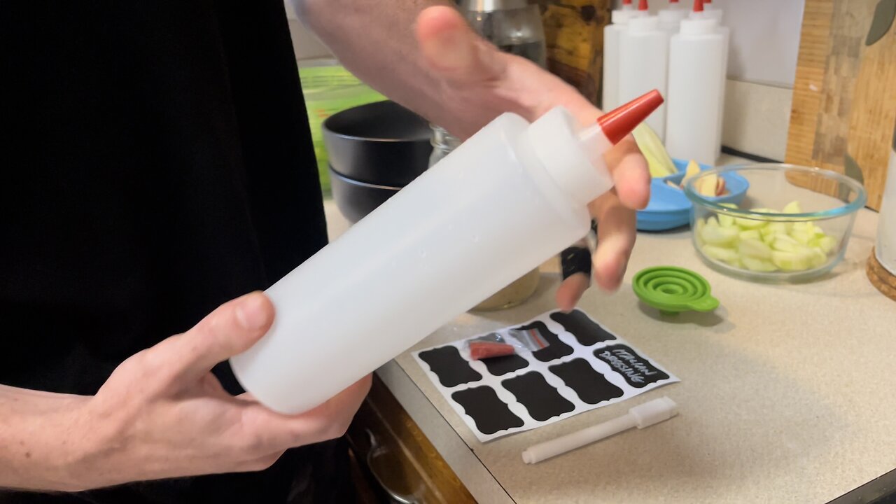 Condiment Squeeze Bottles for Sauces w/Funnel, Erasable Marker & Reusable Labels, Salad Dressings