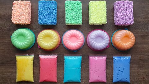 Making Slime with Bags Foam Bricks and Color Slimes