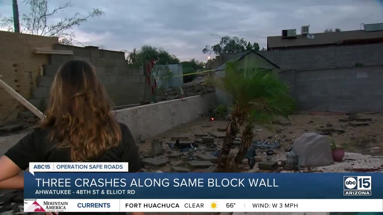 Drivers slam into same block wall in Ahwatukee