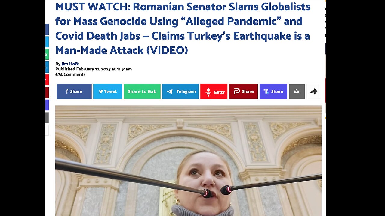 Covid Death Jab Turkey Earthquake HAARP Attack Romanian Senator Slams Globalists For Mass Genocide