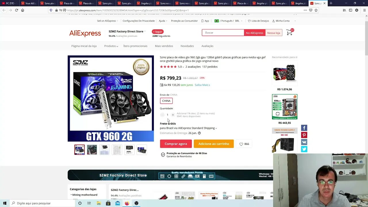 GTX 960 2GB e GTX 960 4GB por preços de GT1030, RX550 e GTX750ti. Boas opções no Aliexpress.