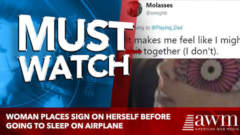 Woman Places Sign On Herself Before Going To Sleep On Airplane