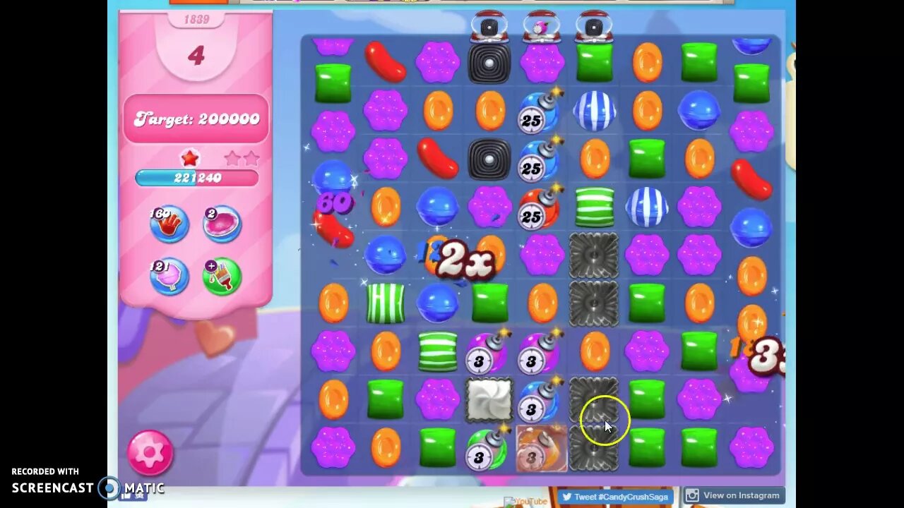 Candy Crush Level 1839 Audio Talkthrough, 2 Stars 0 Boosters