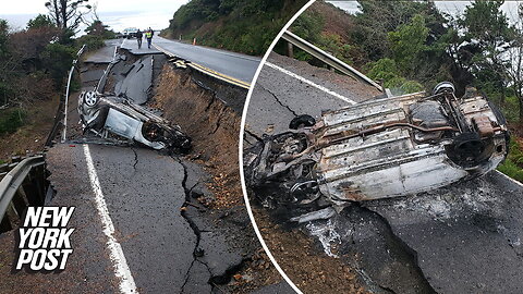 Driver of stolen car ignores road closure sign and careens into hole