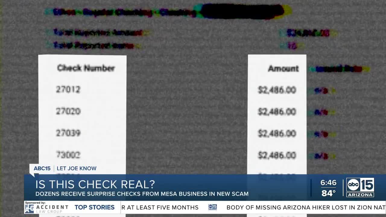 Valley residents receiving surprise checks, but they're fake