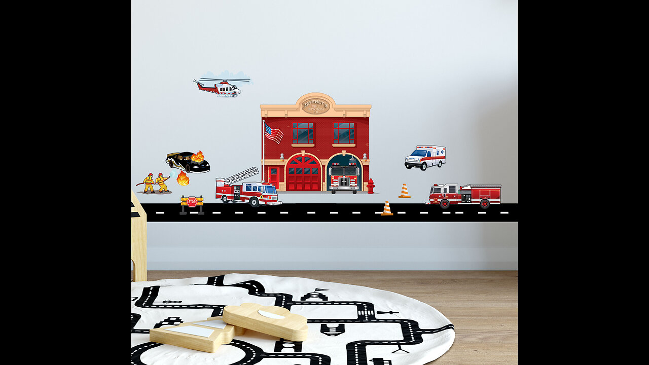 Fun Fire Station Mural -Boys Room Decor