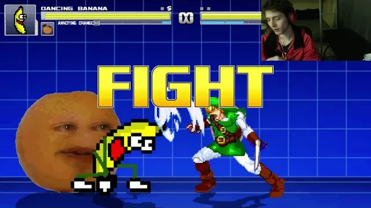 Fruit Characters (Annoying Orange And Dancing Banana) VS Link In An Epic Battle In MUGEN Video Game