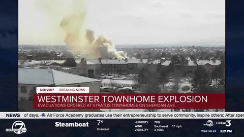 Injuries unknown after Westminster townhome explosion