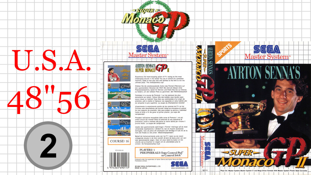 Ayrton Senna's Super Monaco GP II [SMS 1992] U.S.A. [48"56] 2nd place🥈 | SEGA Master System Marceau