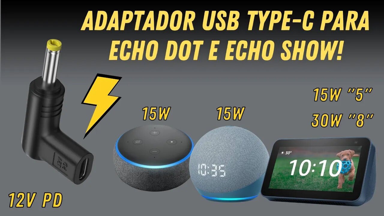 Adaptador USB-C, para Echo Dot e Echo Show! Ligue com carregar de celular e Power Bank!