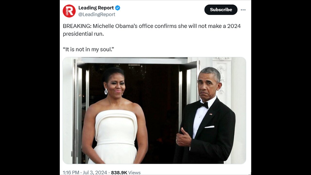 MESSAGE JUST DROPPED. MICHELLE OBAMA SAYS SHE WON'T RUN