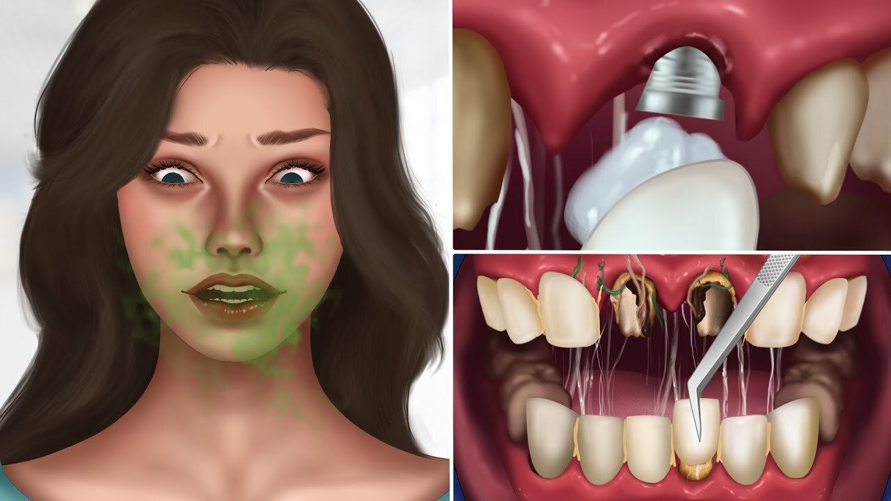ASMR Remove Tooth infection Under the Dental Porcelain veneers | Dentist Animation