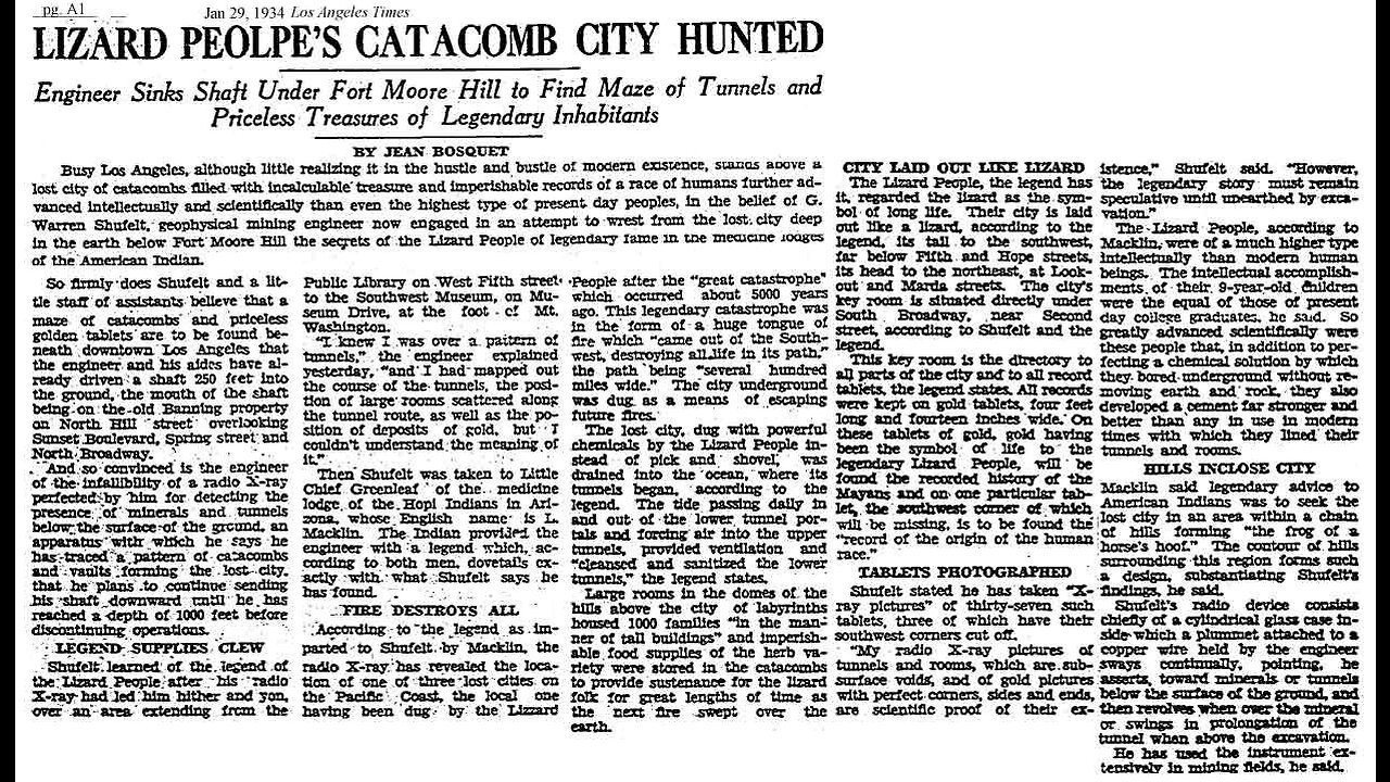 1934 LA TIMES NEWSPAPER ABOUT LIZARD PEOPLE UNDERGROUND