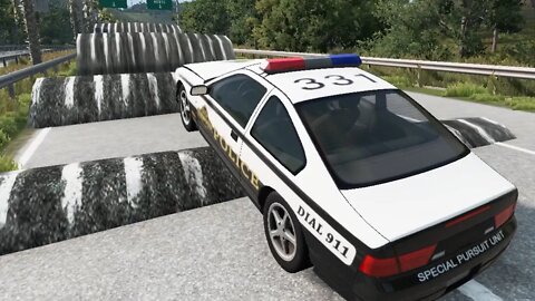Police Car vs Speed Bumps (Breakers) | 36 | BeamNG | Crash Cars Games 2022