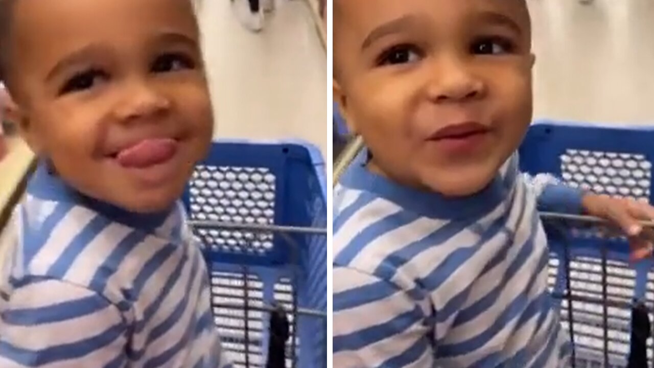 Adorable three-year-old greets strangers at the store