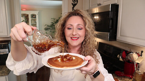 Apple Butter Pancakes with Maple Walnut Syrup ~ Christmas Breakfast