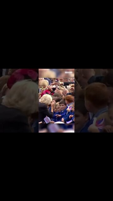 A young schoolboy appears to be overcome with joy after shaking hands with both #KingCharles