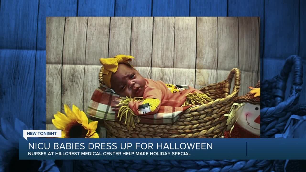 Hillcrest NICU babies play scarecrows for Halloween