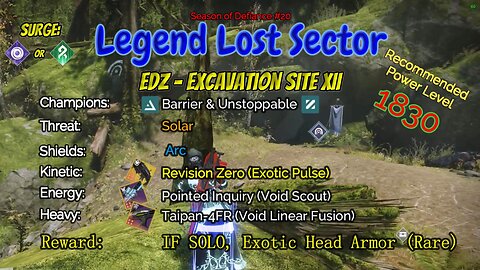 Destiny 2 Legend Lost Sector: EDZ - Excavation Site XII on my Solar Titan 5-19-23