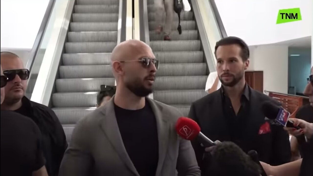Andrew Tate gives out a speech after he gets charged with rape