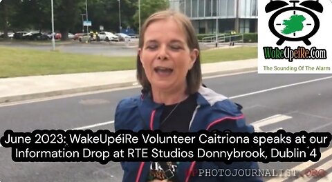 WakeUpéiRe Volunteer Cathriona speaks outside RTE Headquarters: Excess Deaths Information Drop