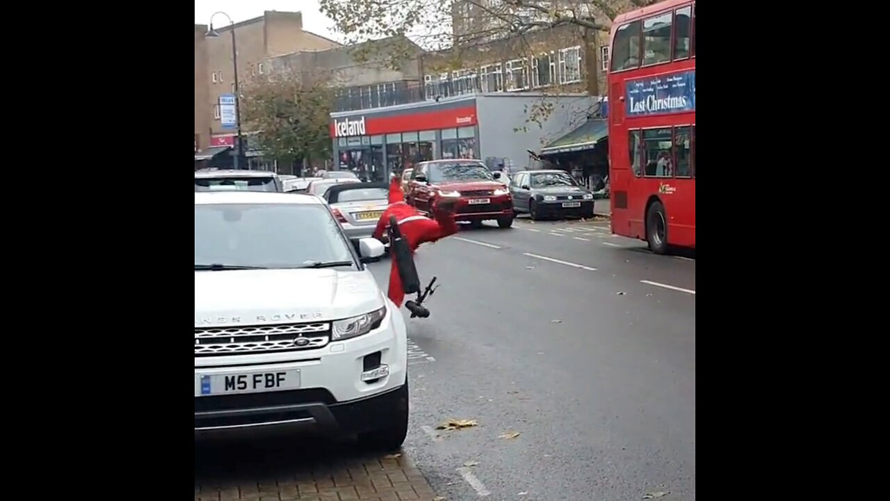 Santa Fall on Road