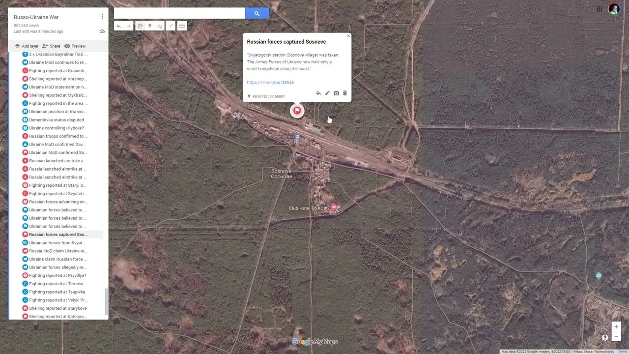 [ Izyum Front ] Russian forces captured Sosnove, fighting at Svyatorhirsk; Ukr retreat to Sydorove