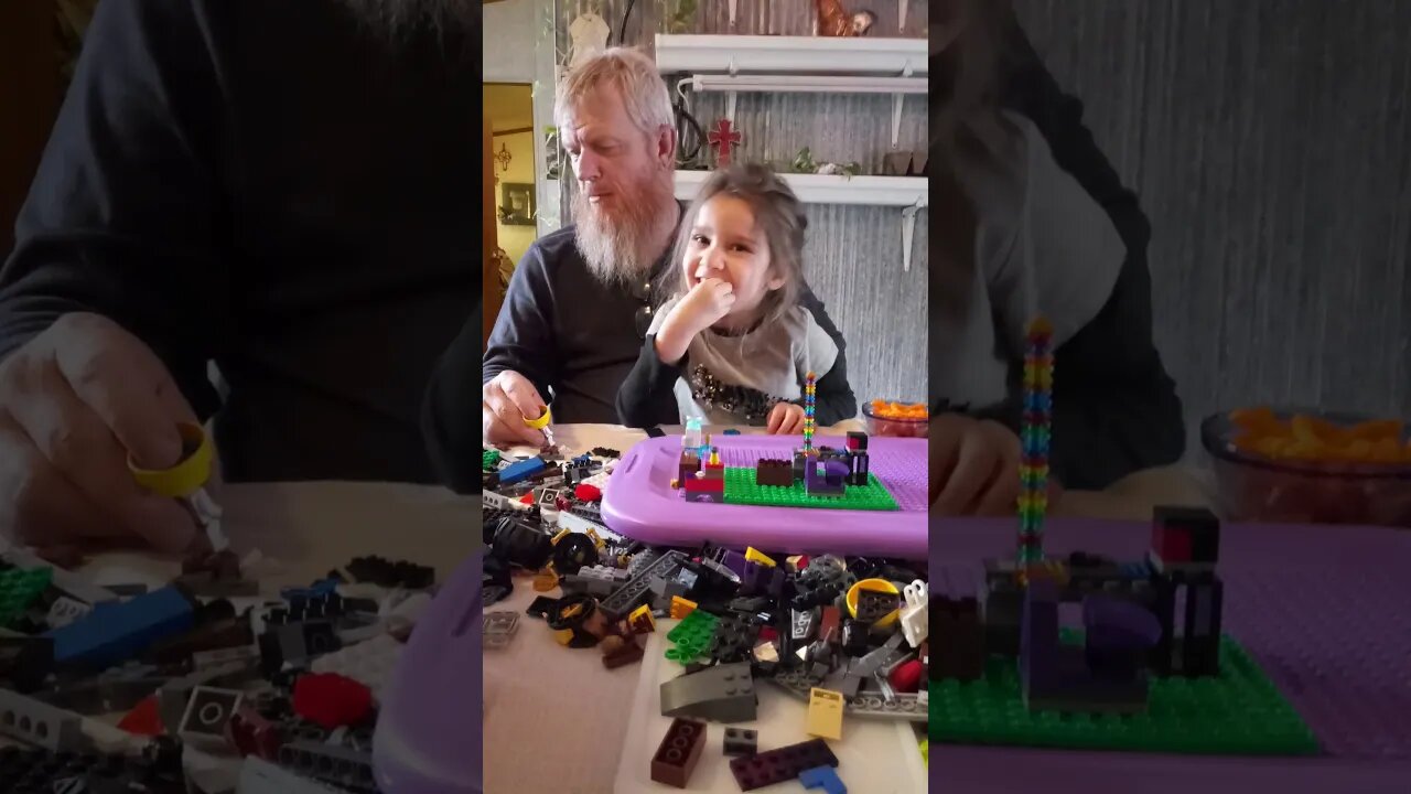 Bella playing legos with Grandpa and Gracie Mae wants to Play