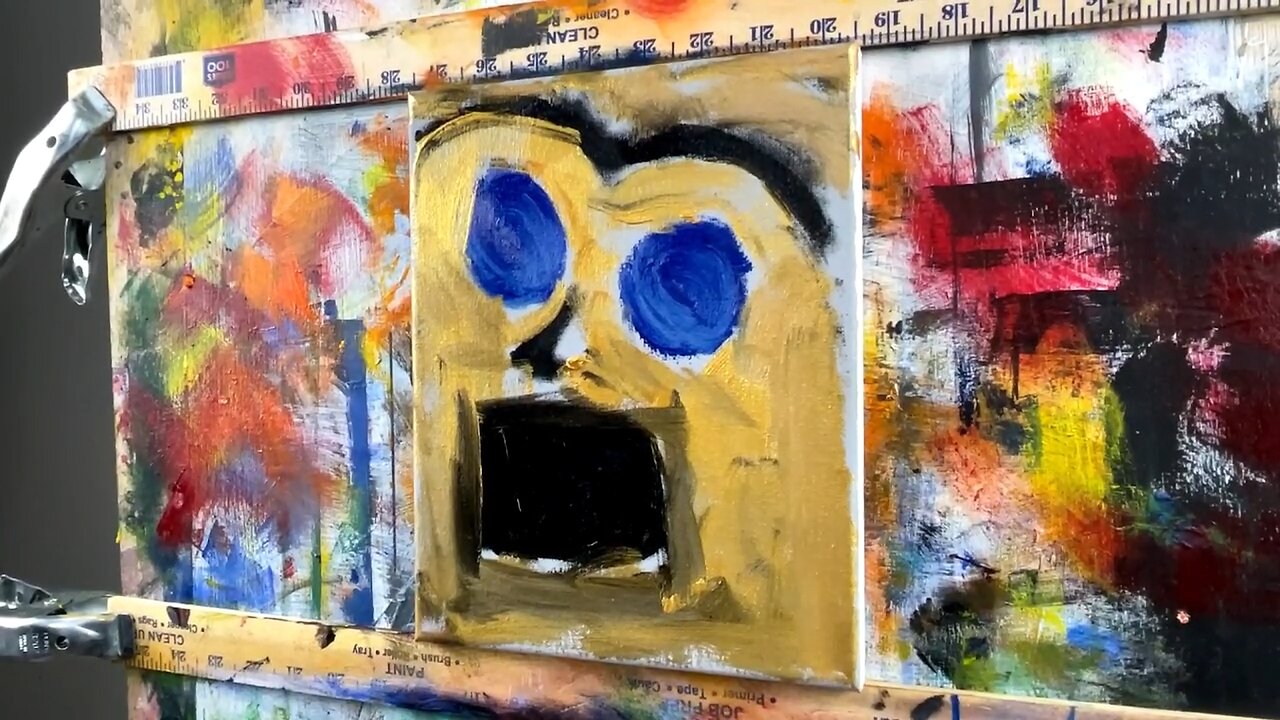 enjoy this Neo-Expressionist painting and Upbeat energetic Music "GoldFace" Abstract Oil Painting