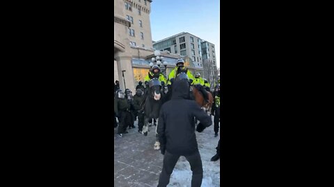 Canadian police using horses to trample on people