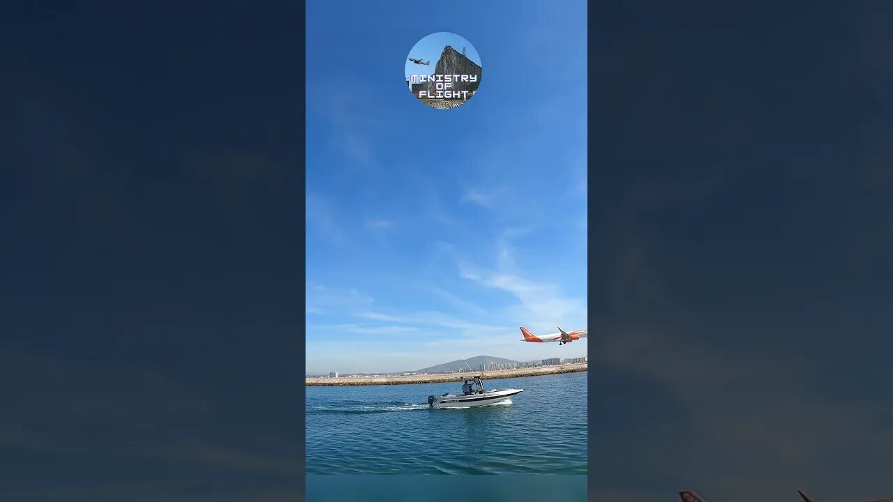 Boats Next to Runway as Plane Lands at Gibraltar