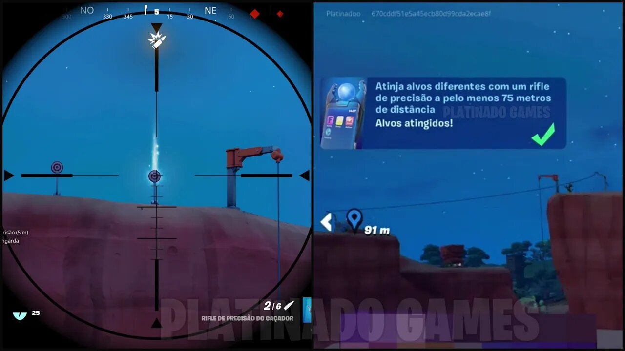 ATINJA DIFERENTES ALVOS COM UM RIFLE DE PRECISÃO A PELO MENOS 75 METROS DE DISTÂNCIA - FORTNITE