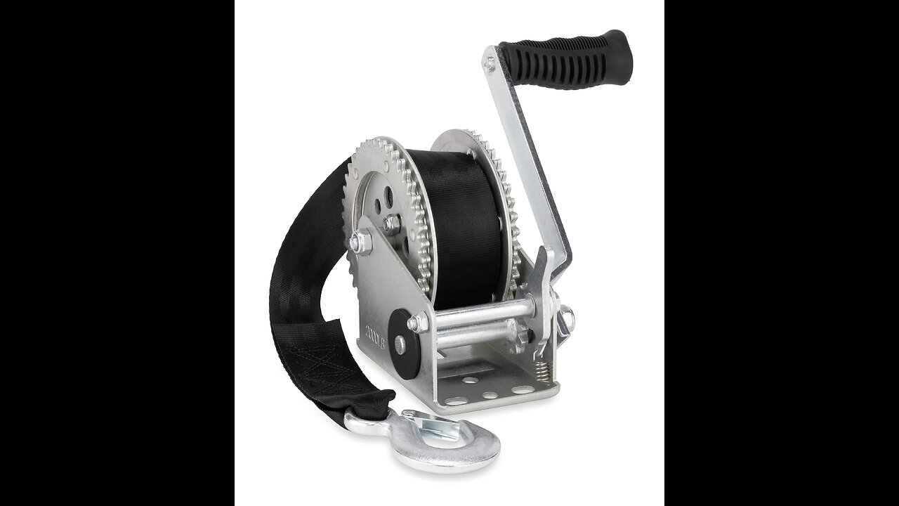 Review BULLETSHAKER 3200LBS Polyester Strap 2 Gear Hand Winch Hand Crank Gear Winch ATV Boat Tr...