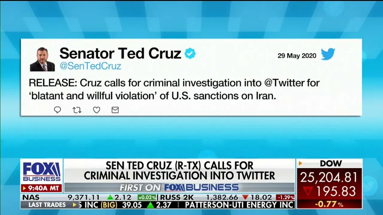 CRUZ CALLS OUT TWITTER for violating US Sanctions on Iran, Calls for Criminal Investigation