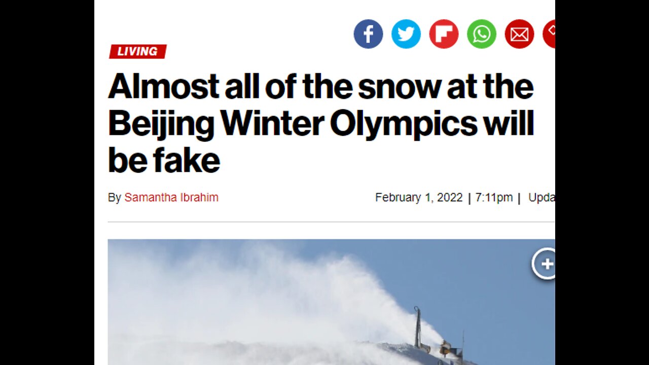 BEIJING OLYMPICS SKIING/SNOWBOARDING WILL BE ALMOST ENTIRELY ARTIFICIAL SNOW