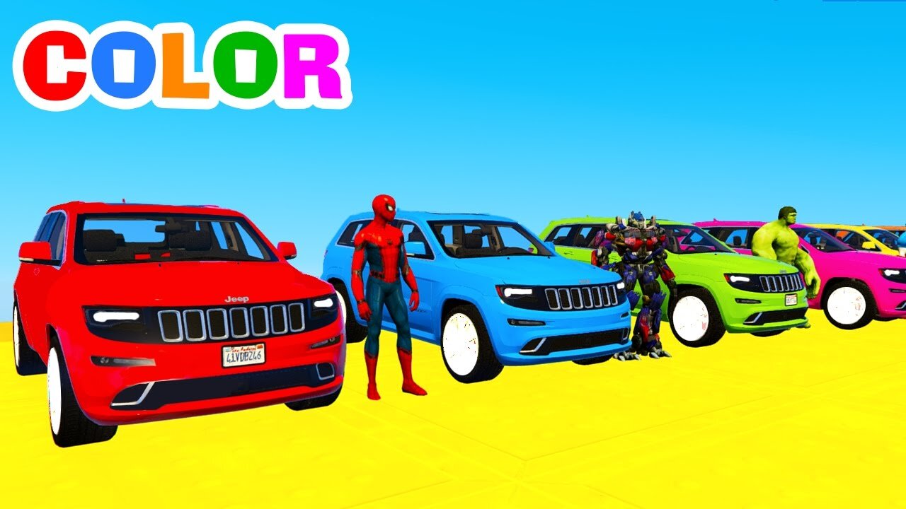 COLOR SUV CARS Transportation in Spiderman Cartoon w Colors