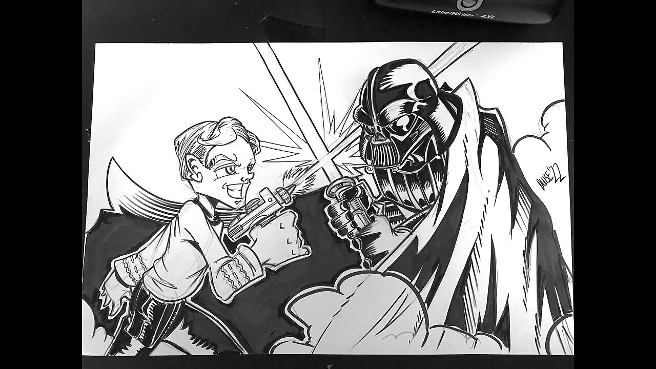 Friday Live Drawing Stream! INKING in Captain Kirk vs Darth Vader image