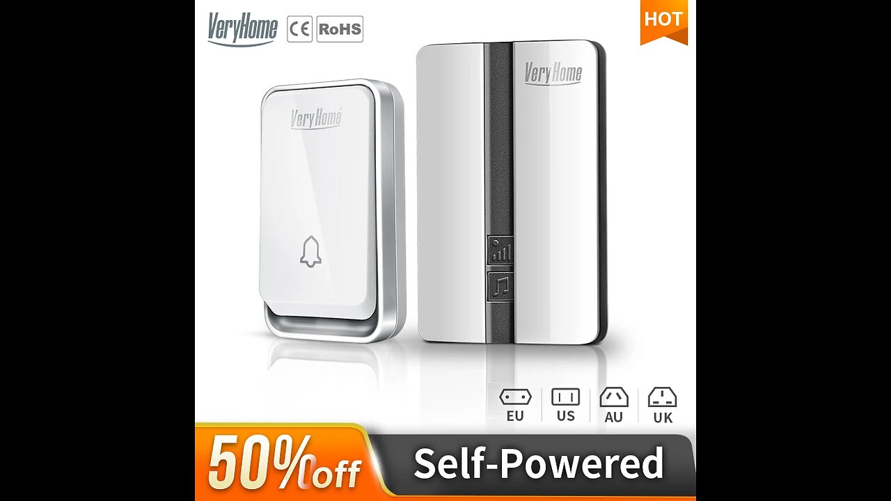 Wireless Doorbell Waterproof Self-powered Button Smart Door Bell